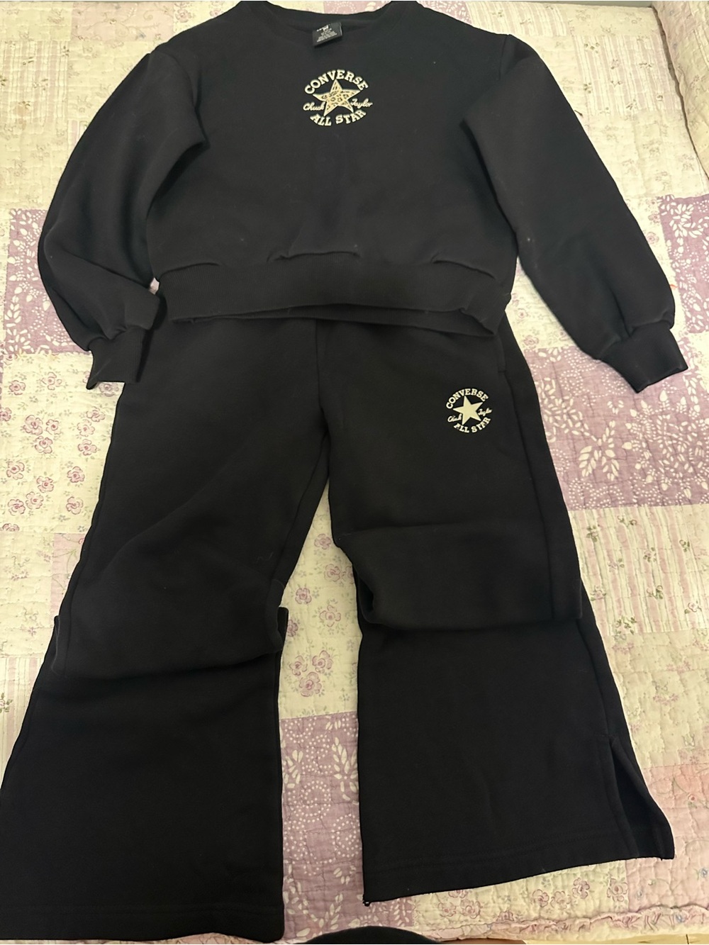 Converse Black Wide-Leg Pants and Logo Sweatshirt Set
